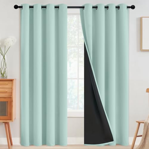 SimpleHome Aqua 100% Blackout Curtains Room Darkening Living Room 96 Inch - Curtains for Bedroom,Thermal Insulated Grommet Window Drapes,Curtains for Living Room with Black Back,52 x 96 Inch,2 Panels