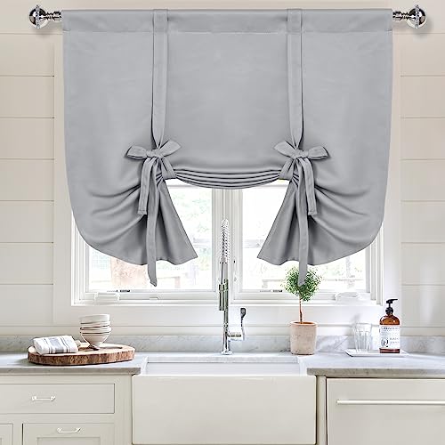 DWCN Blackout Curtains-Tie Up Shade for Window Thermal Insulated Room Darkening Rod Pocket Curtains for Kitchen, Silver Grey, W34 X L45 Inches, 1 Panel