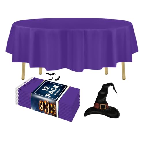 ZIMPLEWARE Premium Purple Plastic Table Cloth Disposable (12 Pack) Round Tablecloth (84in) Party Table Cloths Disposable, Perfect Table Cloth Round Cover for Any Table Up to 6 Feet