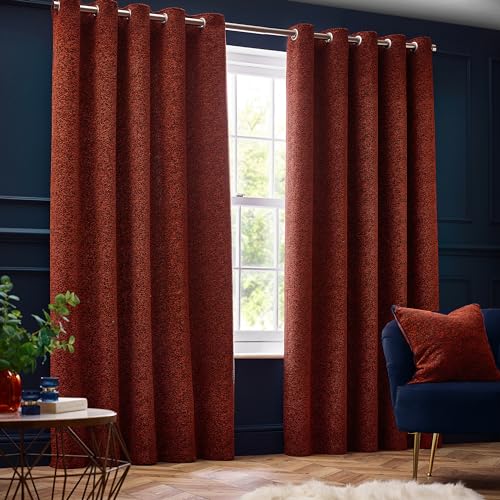 Paoletti Galaxy Eyelet Curtain Pair – Lined Room Darkening Luxury Opulent Chenille Curtains (Copper - 168x183cm)