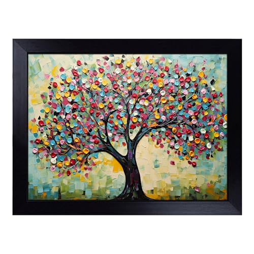 Lap Tray with Bean Bag Cushion, Apple Tree Abstract - Handmade in the UK, Raised Wooden Edge, Padded Cushion, Heat-Resistant Wipe-Clean Surface, for Meals, Laptops and Crafts