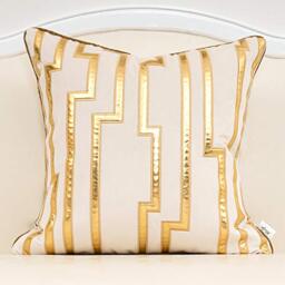 Alerfa White Geometric Gold Leather Striped Throw Pillow Covers 20x20 Inch, Luxury European Cushion Cases Decorative Pillows for Couch Living Room Bedroom 50 x 50cm