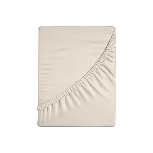 Zer0bed, Fitted Sheet with Corners, Plain Colour, 100% Cotton, Maxi Corner 30 cm, Queen, Ivory, 130 x 200 cm