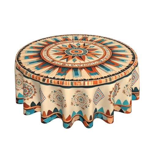 mutakin Geometric Southwest Tablecloth Ethnic Round Table Cover Washable Reusable Decoration Table Cloth for Home Kitchen Party Picnic 60 Inch