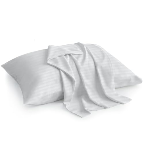 Atiksh Beddings 2 Pack Cotton Toddler Pillowcase 14x20 Silver Grey Stripe - Zipper Soft & Breathable Comfort for Toddlers Unisex Design Travel Daycare Preschool Sleepovers and Cozy Naps