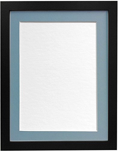 "FRAMES BY POST 25mm wide H7 Black Picture Photo Frame with Light Blue Grey Mount 14""x11"" for Pic Size 10""x8"""