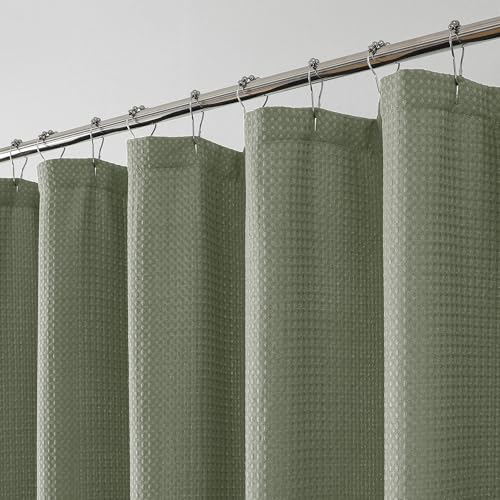OWENIE Sage Green Shower Curtain, Waffle Weave Heavy Fabric Shower Curtain for Bathroom, Waterproof Thick Textured 420G/M Elegant Luxury Hotel Spa Bath Curtains, Machine Washable, 72W x 72L