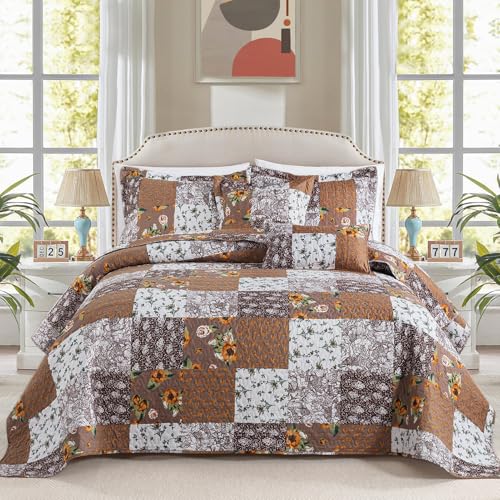 BEDIFANY King Quilt Set - Reversible Farmhouse Bedspreads King Size with 2 Pillow Shams - Lightweight King Size Quilt Bedding Sets, 3 Pieces (98 x 106 inch)