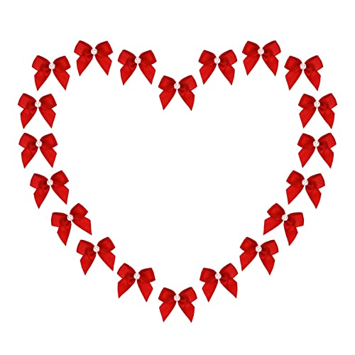 Meseey 60pcs Mini Red Satin Ribbon Bows 1 Inch Small Flowers Appliques DIY Craft for Sewing, Scrapbooking, Wedding, Gift,Christmas Decoration(Red)