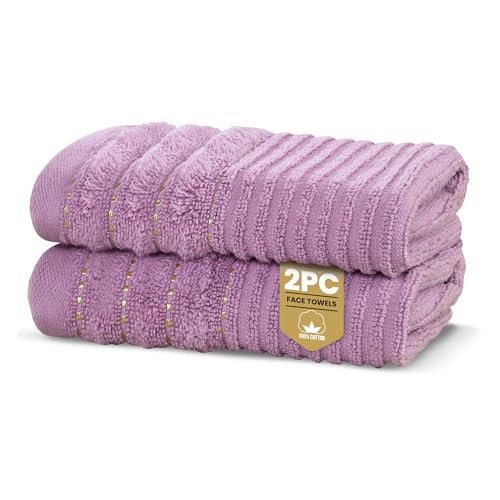 Rapport Home Linear Face Towels 2-Pack - Luxurious 100% Cotton 500gsm Soft Absorbent Face Cloths - Oeko-Tex Certified Bathroom Hand Towels - Lavendar Pink (30x30cm)