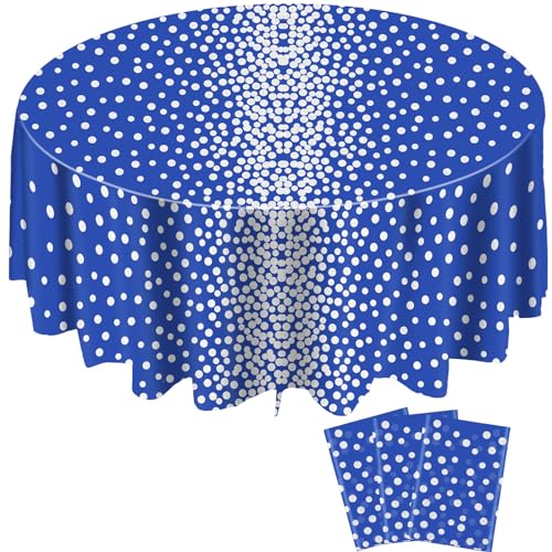 VitalCozy Round Dot Tablecloth 84 Inch Plastic Table Cover Polka Dot Confetti Tablecloths for Easter 2026 Graduation Prom Wedding Birthday Spring Party Supplies(Blue and Silver,3 Pcs)