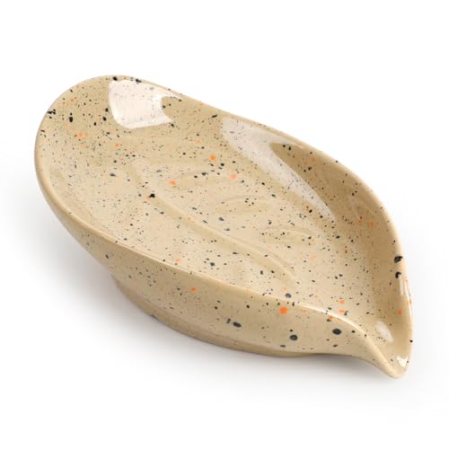 Soap Holder, Self Draining Soap Dish, Leaf Shape Bar Soap Holder Ceramic Drain Soap Dishes for Bathroom Sink Shower Kitchen, Easy to Clean Keeps Soap Dry, ANTIS'S HOME