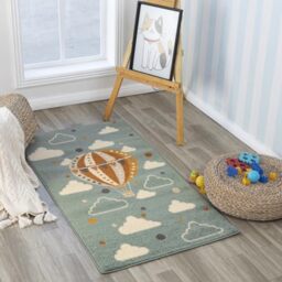 Livabliss Monty Hot Air Balloon Kids Rug - Childrens Rugs for Bedroom 80x150 cm, Kids Carpet for Girls & Boys Bedroom, Playroom and Nursery Rugs, Baby Rug for Girl or Boy Room, Teal and Orange