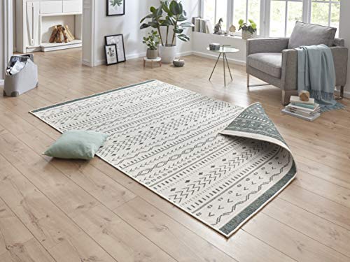 bougari Outdoor Rug Flat Weave Reversible Rug Cuba (120 x 170 cm, 100% Polypropylene, Durable and Easy to Clean, UV and Moisture Resistant, Suitable for Underfloor Heating), Green Cream