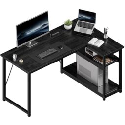JUMMICO L Shaped Desk 120x80cm with Storage, Corner Computer Desk with Reversible Shelf, Sturdy Office Desk & Workstations for Home Office, Black