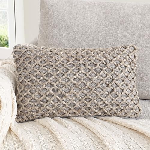"Boho Living Jada Premium Woven Design, Living Room D??cor, Decorative Throw, (1) 12"" x 20"" Pillow Cover, Grey"
