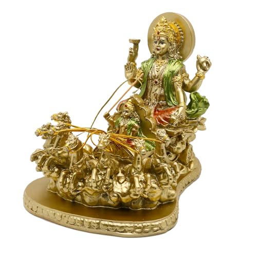 alikiki Hindu God Lord Surya Statue - India Home Temple Mandir Puja Idol Pooja Item Indian Diwali Decor Murti Staue Religious Meditation Yoga Room Altar Decoration Handicraft Figurine