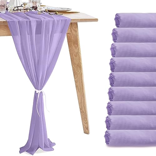 10 Pack 10ft Light Purple Chiffon Table Runners,Wedding Table Runner,Sheer Romantic Tulle Table Runner for Christmas Wedding Bridal Tea Party Baby Shower Birthday Party Table Decorations(120 x 12 in)