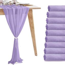 10 Pack 10ft Light Purple Chiffon Table Runners,Wedding Table Runner,Sheer Romantic Tulle Table Runner for Christmas Wedding Bridal Tea Party Baby Shower Birthday Party Table Decorations(120 x 12 in)