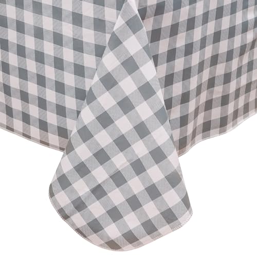 Heavy Duty Vinyl Tablecloth with Flannel Backing Waterproof Oil-Proof Plastic Table Cloth Stain-Resistant Wipeable Rectangle or Square Table Cover for Indoor and Outdoor (Grey Checkered, 60x102 Inch)