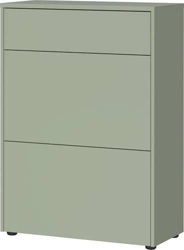 Germania Shoe Cabinet 1933-629 GW-Binetto, in Taupe Green/Oak-repro, with push-to-open function, 70 x 99 x 34 cm (WxHxD)