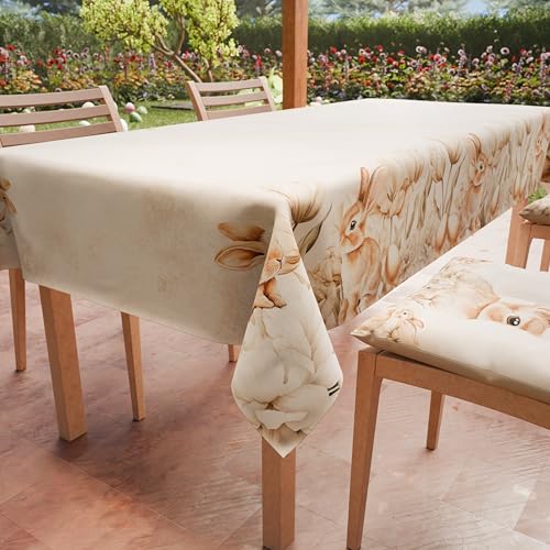 PETTI Artigiani Italiani - Easter Tablecloth Stain Resistant Rectangular 140x300 cm 14 Seats, Microfibre Kitchen Table Cover, Sweet Easter Design, 100% Made in Italy