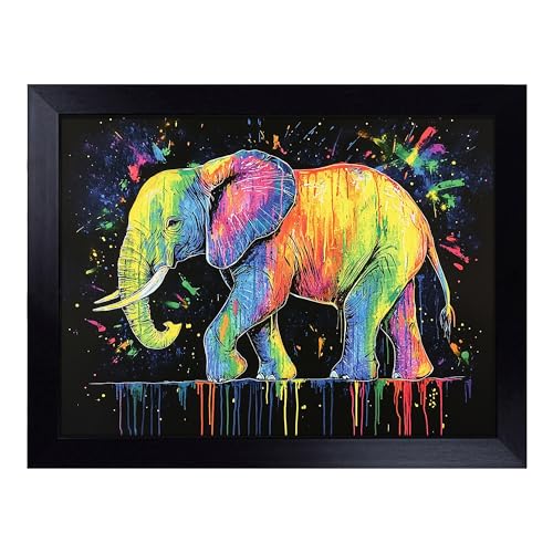 Lap Tray with Bean Bag Cushion, Colourful Elephant - Handmade in the UK, Raised Wooden Edge, Padded Cushion, Heat-Resistant Wipe-Clean Surface, for Meals, Laptops and Crafts