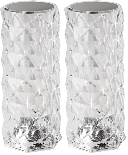 Eglo Cordless LED Table lamp Lucignano, Wireless Battery Bedside Light, USB Rechargable Indoor Lighting, RGB Colour Change, Transparent Plastic, Crystal Effect, Touch Function (Pack of 2)