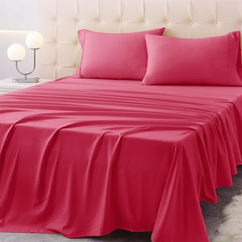 Homilay King Size Bed Sheet Set - 4 Piece Soft Microfiber Sheets with Deep Pockets, Cooling Technology, and Wrinkle-Free Pillowcase. Hotel-Quality, Durable Bedding, Viva Magenta