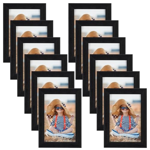 EXYGLO Black 6x4 Photo Frames Set of 12, Multiple Picture Frames 6x4, 4x6 Photo Frame for Wall & Tabletop Display