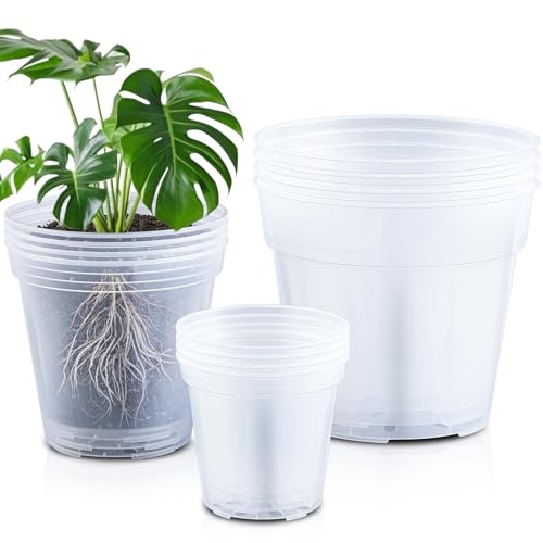 Vesici 12 Pcs 5/7/9 Inch Large Thickened Clear Nursery Pots Variety Pack Plant Pots with Drainage Holes Planters for Indoor Plants Flexible Transparent Plastic Plant Bottle Succulents
