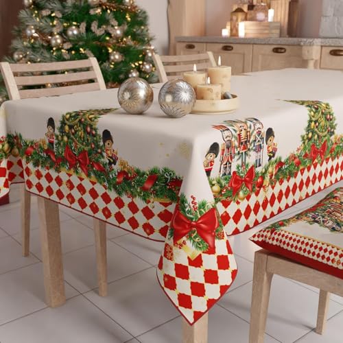 PETTI Artigiani Italiani - Christmas Tablecloth Stain Resistant Rectangular Table Cover for Kitchen, Santas Land Design, 140x450 cm, 100% Made in Italy