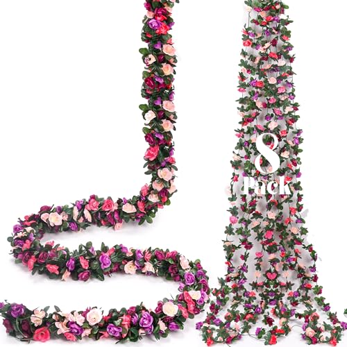 Miracliy 8 Pack 65 FT Flower Garland Decorations Plastic Artificial Flowers for Wedding Decoration Photo Booth Backdrop