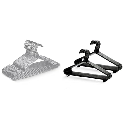 KEPLIN 20x Premium Rubber Coated Metal Hangers - Heavy Duty & Adult Plastic Coat Hangers - 25pk, Black Colour, Strong Clothes Hangers for Clothes Rail