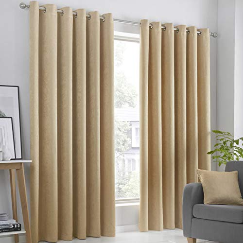 Fusion Strata Woven Eyelet Lined Curtains, Ochre, 46 x 54 Inch