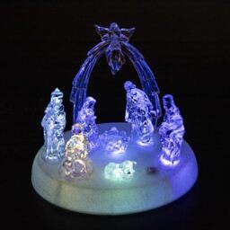 20cm Christmas Pre-Lit LED Musical Nativity Scene Acrylic Sculpture Battery Operated Light Up Xmas Tabletop Home Decorations