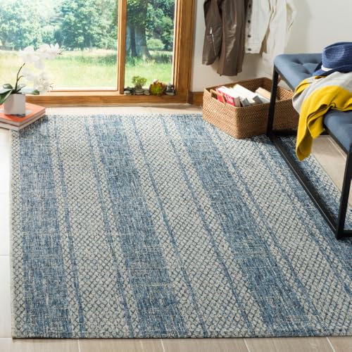 Safavieh Contemporary Indoor/Outdoor Woven Rectangle Area Rug, Courtyard Collection, CY8736, in Light Grey / Blue, 122 X 170 cm for Garden, Patio or Any Outdoor Space
