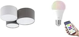 Eglo Ceiling Light Fixture Pastore, dimmable Lighting with 3 E27 Connect.z Smart Home LED Light Bulbs, lamp Made of Steel and Fabric in White, Anthracite Brown and Grey, RGB, Warm White – Cool White