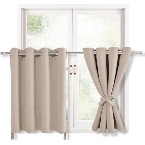 Hiasan RV Blackout Curtains for Bedroom, 52 x 36 Inches Long - Thermal Insulated & Light Blocking Window Curtains for Living Room/Kids Room, 2 Drape Panels Sewn with Tiebacks, Camel