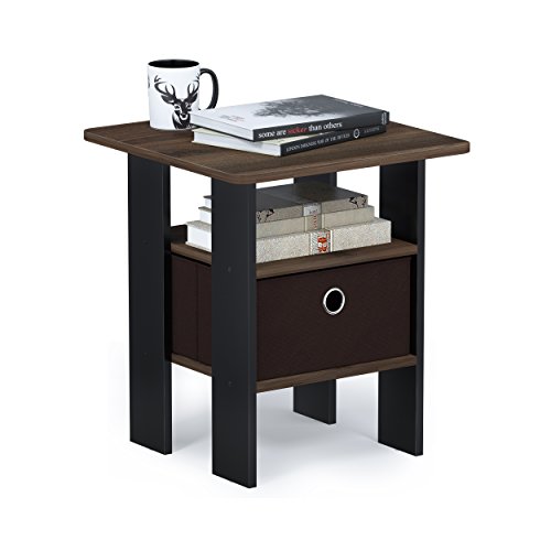 Furinno ANDREY Side Table with Storage Bin, Bedside Table, Columbia Walnut