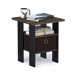 Furinno ANDREY Side Table with Storage Bin, Bedside Table, Columbia Walnut