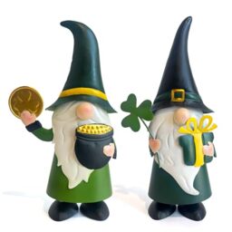 HONGLAND St. Patricks Day Decorations Outdoor Green Gnomes, Metal Gnomes Figurine Irish Leprechaun St Patricks Day Decor, Luck Shamrock Gnome for Home Outside Garden Lawn Party Yard Patio (14 INCH)