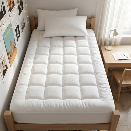 "EASELAND Twin XL Mattress Pad Pillow Top Mattress Cover Quilted Fitted Mattress Protector Extra Long Cotton Top 8-21"" Deep Pocket Cooling Mattress Topper (39x80 Inches, White)"