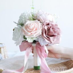 PONATIA Dusty RoseWedding Bouquets for Bride Bridesmaid, Blush Pink Wedding Artificial Roses Flowers for Wedding Bouquets Ceremony, Anniversary (Dusty Rose & Blush)