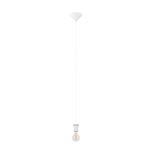 Eglo Pendant Lighting Capoliveri-E, Suspended E27 lamp, Cord Light Fixture for lampshades, Hanging lamp Socket, Canopy with White Metal Cable