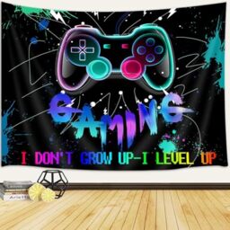 Viajar Men's Gaming Tapestry, Retro 80s Video Game Wall Art, Funny Modern Gamer Decor for Bedroom & Dorm, 60x40 inches
