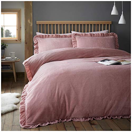 GC GAVENO CAVAILIA Easy Care Super Soft OCO Ruffle Bedding Duvet Cover Set, 100% Polyester, Pink, King