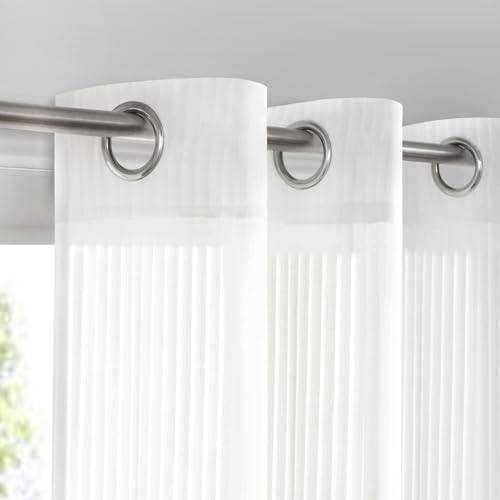 Sovtfides White Sheer Curtains for Living Room 63 inch Length 2 Panels Set, Grommet Semi Sheer Light Window Treatments for Bedroom,52W x 63L (2 Panels)