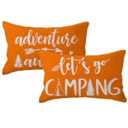 Adventure Camper Decorative Lumbar Pillowcase Double-sided Let’s Go Camping/Adventure Awaits Throw Pillow Covers Cabin/Camper Cushion Covers 12x20,2Pack for Sofa/Couch/Porch (Orange)