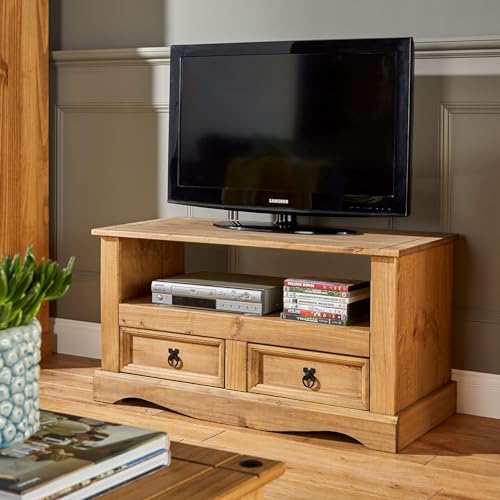 TV Stand Entertainment Unit Solid Pine 2 Drawer Corona Television Cabinet